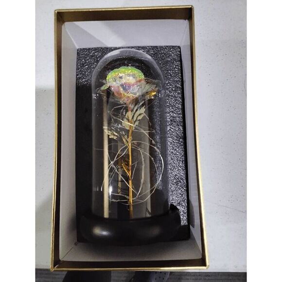 NIB  Glass Rose Light Up Rose in Glass Dome Enchanted Crystal Rose - Picture 3 of 4